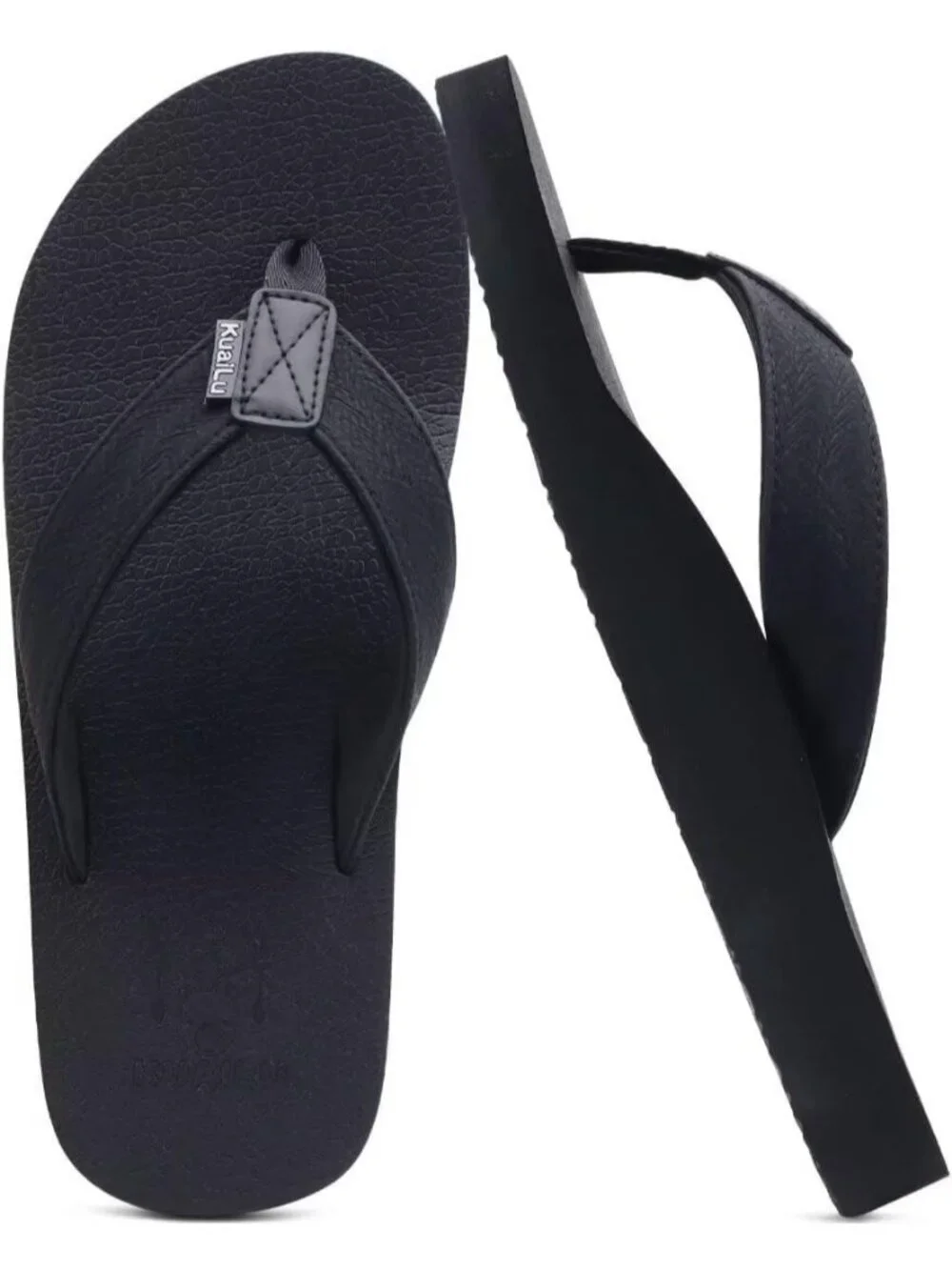 Men Coal Black Yoga Mat Leather Flip Flops Slip On Indoor Outdoor Sandal Slipper